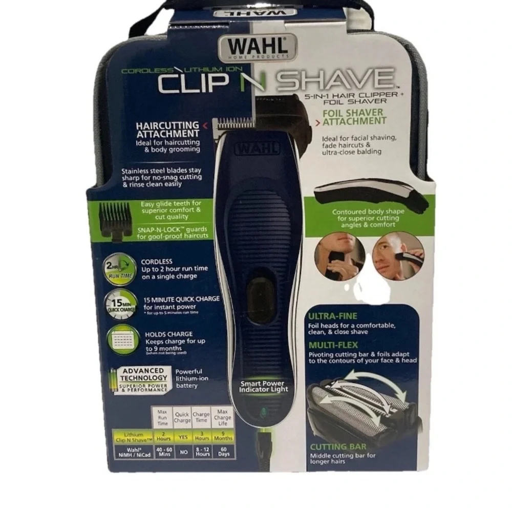 Wahl Clip N Shave Cordless Lithium Ion Rechargeable 5 In 1 Attachments New